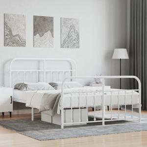 vidaXL 12 Inch Queen Metal Bed Frame with Headboard & Footboard, No Box Spring Needed, Noise Free Platform Bed Frame with Steel Slats, Easy Assembly, Under Bed Storage, Minimalist, White