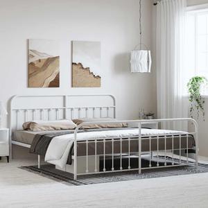 vidaXL 12 Inch California King Metal Bed Frame with Headboard & Footboard, No Box Spring Needed, Noise Free Platform Bed Frame with Steel Slats, Easy Assembly, Under Bed Storage, Minimalist, White