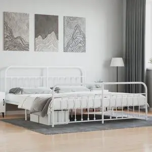 vidaXL 12 Inch King Metal Bed Frame with Headboard & Footboard, No Box Spring Needed, Noise Free Platform Bed Frame with Steel Slats, Easy Assembly, Under Bed Storage, Minimalist, White