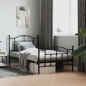 vidaXL 12 Inch Twin Metal Bed Frame with Headboard & Footboard, No Box Spring Needed, Noise Free Platform Bed Frame with Steel Slats, Easy Assembly, Under Bed Storage, Minimalist, Black