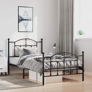 vidaXL 12 Inch Twin XL Metal Bed Frame with Headboard & Footboard, No Box Spring Needed, Noise Free Platform Bed Frame with Steel Slats, Easy Assembly, Under Bed Storage, Minimalist, Black