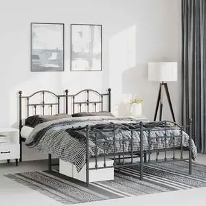 vidaXL 12 Inch Full Metal Bed Frame with Headboard & Footboard, No Box Spring Needed, Noise Free Platform Bed Frame with Steel Slats, Easy Assembly, Under Bed Storage, Minimalist, Black