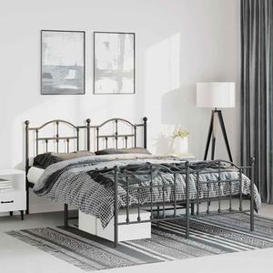 vidaXL 12 Inch Queen Metal Bed Frame with Headboard & Footboard, No Box Spring Needed, Noise Free Platform Bed Frame with Steel Slats, Easy Assembly, Under Bed Storage, Minimalist, Black