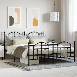 vidaXL 12 Inch California King Metal Bed Frame with Headboard & Footboard, No Box Spring Needed, Noise Free Platform Bed Frame with Steel Slats, Easy Assembly, Under Bed Storage, Minimalist, Black