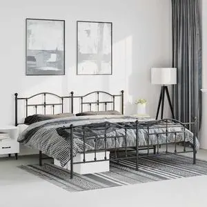 vidaXL 12 Inch King Metal Bed Frame with Headboard & Footboard, No Box Spring Needed, Noise Free Platform Bed Frame with Steel Slats, Easy Assembly, Under Bed Storage, Minimalist, Black
