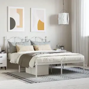 vidaXL 12 Inch Full Metal Bed Frame with Headboard, No Box Spring Needed, Noise Free Platform Bed Frame with Steel Slats, Easy Assembly, Under Bed Storage, Minimalist, White