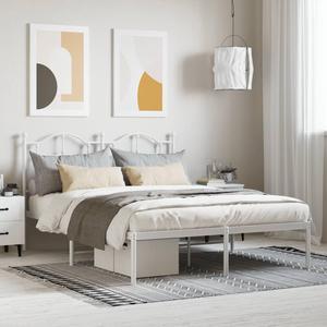 vidaXL 12 Inch Queen Metal Bed Frame with Headboard, No Box Spring Needed, Noise Free Platform Bed Frame with Steel Slats, Easy Assembly, Under Bed Storage, Minimalist, White