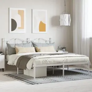 vidaXL 12 Inch California King Metal Bed Frame with Headboard, No Box Spring Needed, Noise Free Platform Bed Frame with Steel Slats, Easy Assembly, Under Bed Storage, Minimalist, White