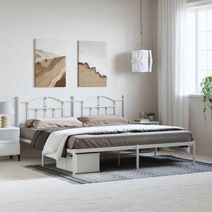 vidaXL 12 Inch King Metal Bed Frame with Headboard, No Box Spring Needed, Noise Free Platform Bed Frame with Steel Slats, Easy Assembly, Under Bed Storage, Minimalist, White