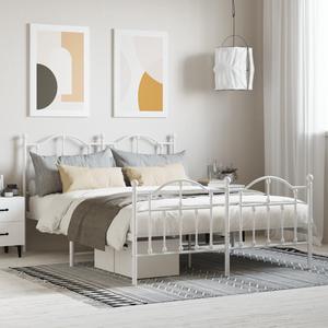 vidaXL 12 Inch Queen Metal Bed Frame with Headboard & Footboard, No Box Spring Needed, Noise Free Platform Bed Frame with Steel Slats, Easy Assembly, Under Bed Storage, Minimalist, White