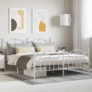 vidaXL 12 Inch California King Metal Bed Frame with Headboard & Footboard, No Box Spring Needed, Noise Free Platform Bed Frame with Steel Slats, Easy Assembly, Under Bed Storage, Minimalist, White