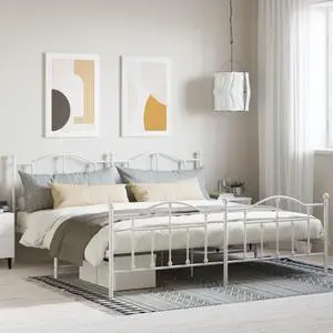 vidaXL 12 Inch King Metal Bed Frame with Headboard & Footboard, No Box Spring Needed, Noise Free Platform Bed Frame with Steel Slats, Easy Assembly, Under Bed Storage, Minimalist, White