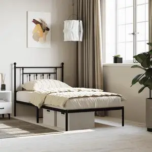 vidaXL 12 Inch Black Twin Bed Frame with Headboard, Sturdy Metal Platform Bed Frame & Slats, Extra Under Bed Storage, No Box Spring Needed, without Mattress