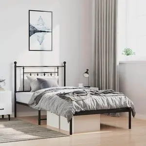 vidaXL 12 Inch Black Twin XL Bed Frame with Headboard, Sturdy Metal Platform Bed Frame & Slats, Extra Under Bed Storage, No Box Spring Needed, without Mattress
