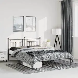 vidaXL 12 Inch Black Queen Bed Frame with Headboard, Sturdy Metal Platform Bed Frame & Slats, Extra Under Bed Storage, No Box Spring Needed, without Mattress