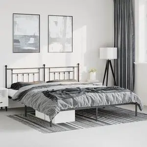 vidaXL 12 Inch Black California King Bed Frame with Headboard, Sturdy Metal Platform Bed Frame & Slats, Extra Under Bed Storage, No Box Spring Needed, without Mattress