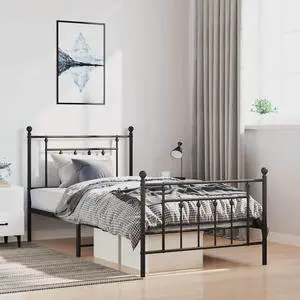 vidaXL 12 Inch Black Twin Bed Frame with Headboard & Footboard, Sturdy Metal Platform Bed Frame & Slats, Extra Under Bed Storage, No Box Spring Needed, without Mattress