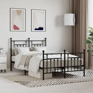 vidaXL 12 Inch Black Full Size Bed Frame with Headboard & Footboard, Sturdy Metal Platform Bed Frame & Slats, Extra Under Bed Storage, No Box Spring Needed, without Mattress