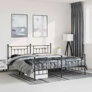 vidaXL 12 Inch Black California King Bed Frame with Headboard & Footboard, Sturdy Metal Platform Bed Frame & Slats, Extra Under Bed Storage, No Box Spring Needed, without Mattress