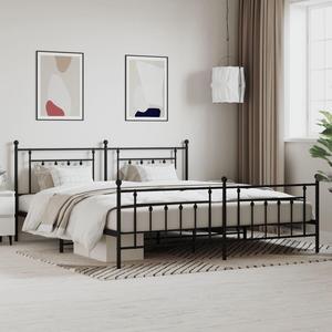 vidaXL 12 Inch Black King Size Bed Frame with Headboard & Footboard, Sturdy Metal Platform Bed Frame & Slats, Extra Under Bed Storage, No Box Spring Needed, without Mattress