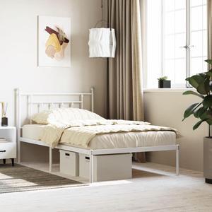 vidaXL 12 Inch White Twin XL Bed Frame with Headboard, Sturdy Metal Platform Bed Frame & Slats, Extra Under Bed Storage, No Box Spring Needed, without Mattress