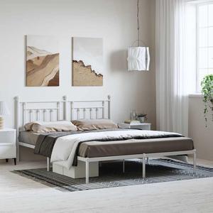 vidaXL 12 Inch White California King Bed Frame with Headboard, Sturdy Metal Platform Bed Frame & Slats, Extra Under Bed Storage, No Box Spring Needed, without Mattress