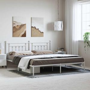 vidaXL 12 Inch White King Size Bed Frame with Headboard, Sturdy Metal Platform Bed Frame & Slats, Extra Under Bed Storage, No Box Spring Needed, without Mattress