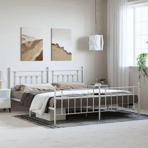 vidaXL 12 Inch White King Size Bed Frame with Headboard & Footboard, Sturdy Metal Platform Bed Frame & Slats, Extra Under Bed Storage, No Box Spring Needed, without Mattress