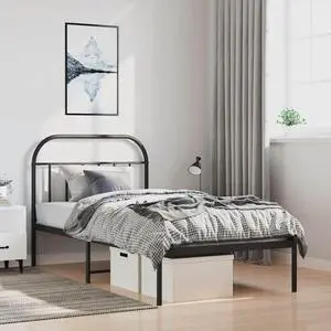 vidaXL 12 Inch Black Twin XL Bed Frame with Headboard, Sturdy Metal Platform Bed Frame & Slats, Extra Under Bed Storage, No Box Spring Needed, without Mattress