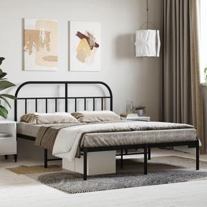 vidaXL 12 Inch Black Full Size Bed Frame with Headboard, Sturdy Metal Platform Bed Frame & Slats, Extra Under Bed Storage, No Box Spring Needed, without Mattress