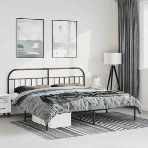 vidaXL 12 Inch Black King Size Bed Frame with Headboard, Sturdy Metal Platform Bed Frame & Slats, Extra Under Bed Storage, No Box Spring Needed, without Mattress