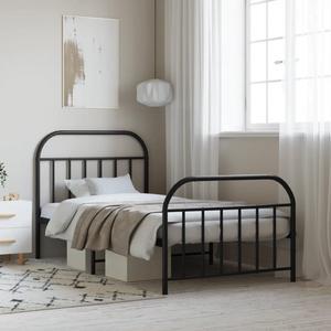 vidaXL 12 Inch Black Twin XL Bed Frame with Headboard & Footboard, Sturdy Metal Platform Bed Frame & Slats, Extra Under Bed Storage, No Box Spring Needed, without Mattress