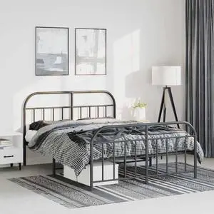 vidaXL 12 Inch Black Queen Bed Frame with Headboard & Footboard, Sturdy Metal Platform Bed Frame & Slats, Extra Under Bed Storage, No Box Spring Needed, without Mattress