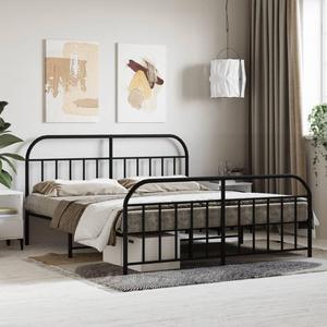 vidaXL 12 Inch Black California King Bed Frame with Headboard & Footboard, Sturdy Metal Platform Bed Frame & Slats, Extra Under Bed Storage, No Box Spring Needed, without Mattress