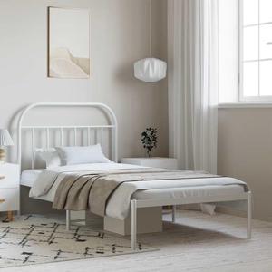 vidaXL 12 Inch White Twin XL Bed Frame with Headboard, Sturdy Metal Platform Bed Frame & Slats, Extra Under Bed Storage, No Box Spring Needed, without Mattress