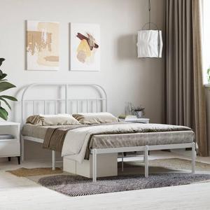 vidaXL 12 Inch White Full Size Bed Frame with Headboard, Sturdy Metal Platform Bed Frame & Slats, Extra Under Bed Storage, No Box Spring Needed, without Mattress