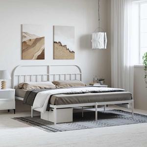 vidaXL 12 Inch White California King Bed Frame with Headboard, Sturdy Metal Platform Bed Frame & Slats, Extra Under Bed Storage, No Box Spring Needed, without Mattress