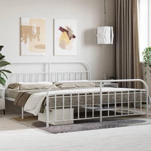 vidaXL 12 Inch White King Size Bed Frame with Headboard & Footboard, Sturdy Metal Platform Bed Frame & Slats, Extra Under Bed Storage, No Box Spring Needed, without Mattress