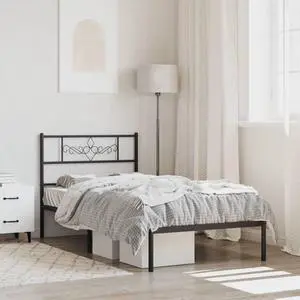 vidaXL 12 Inch Modern Black Twin XL Bed Frame with Headboard, Sturdy Metal Platform Bed Frame & Slats, Extra Under Bed Storage, No Box Spring Needed, without Mattress