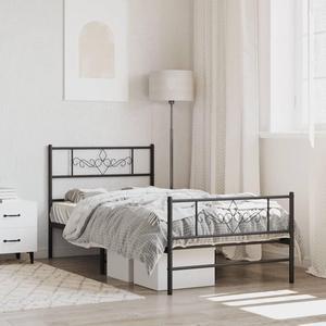 vidaXL 12 Inch Modern Black Twin Bed Frame with Headboard & Footboard, Sturdy Metal Platform Bed Frame & Slats, Extra Under Bed Storage, No Box Spring Needed, without Mattress
