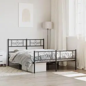 vidaXL 12 Inch Modern Black Full Size Bed Frame with Headboard & Footboard, Sturdy Metal Platform Bed Frame & Slats, Extra Under Bed Storage, No Box Spring Needed, without Mattress
