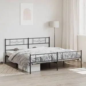 vidaXL 12 Inch Modern Black California King Bed Frame with Headboard & Footboard, Sturdy Metal Platform Bed Frame & Slats, Extra Under Bed Storage, No Box Spring Needed, without Mattress