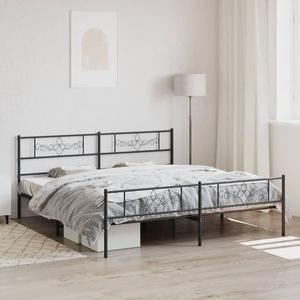 vidaXL 12 Inch Modern Black King Size Bed Frame with Headboard & Footboard, Sturdy Metal Platform Bed Frame & Slats, Extra Under Bed Storage, No Box Spring Needed, without Mattress