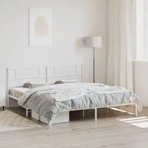 vidaXL 12 Inch Modern White California King Bed Frame with Headboard, Sturdy Metal Platform Bed Frame & Slats, Extra Under Bed Storage, No Box Spring Needed, without Mattress