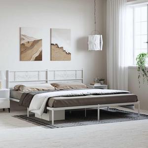 vidaXL 12 Inch Modern White King Size Bed Frame with Headboard, Sturdy Metal Platform Bed Frame & Slats, Extra Under Bed Storage, No Box Spring Needed, without Mattress