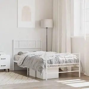 vidaXL 12 Inch Modern White Twin XL Bed Frame with Headboard & Footboard, Sturdy Metal Platform Bed Frame & Slats, Extra Under Bed Storage, No Box Spring Needed, without Mattress