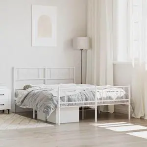 vidaXL 12 Inch Modern White Full Size Bed Frame with Headboard & Footboard, Sturdy Metal Platform Bed Frame & Slats, Extra Under Bed Storage, No Box Spring Needed, without Mattress