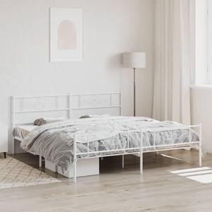vidaXL 12 Inch Modern White King Size Bed Frame with Headboard & Footboard, Sturdy Metal Platform Bed Frame & Slats, Extra Under Bed Storage, No Box Spring Needed, without Mattress
