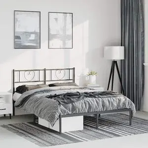 vidaXL Full Metal Bed Frame with Headboard and Stable Slats, Under Bed Storage Space, Sturdy Steel Construction and Easy Assembly, Minimalist Style, Black, 12'' High, without Mattress