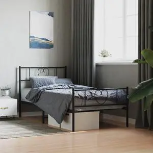 vidaXL Twin Metal Bed Frame with Headboard and Footboard, Under Bed Storage Space, Sturdy Steel Construction and Easy Assembly, Minimalist Style, Black, 12'' High, without Mattress